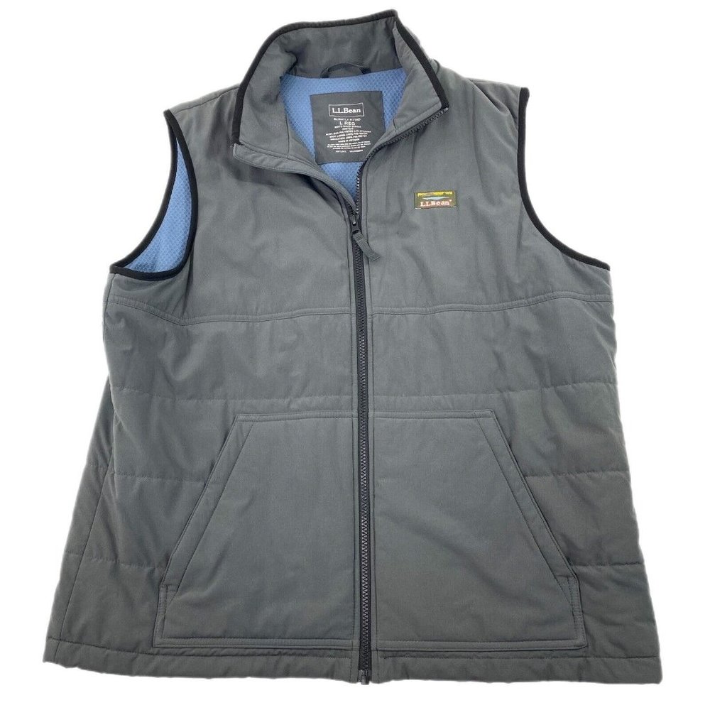 LL Bean Mens Sweater Fleece Full Zip Vest Slightly Fitted Heather Gray Size L